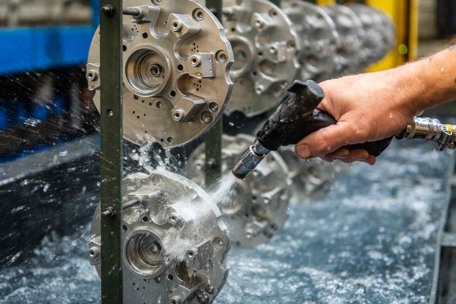 Close-up of anodising process equipment showing advanced coating application at Poeton Industries